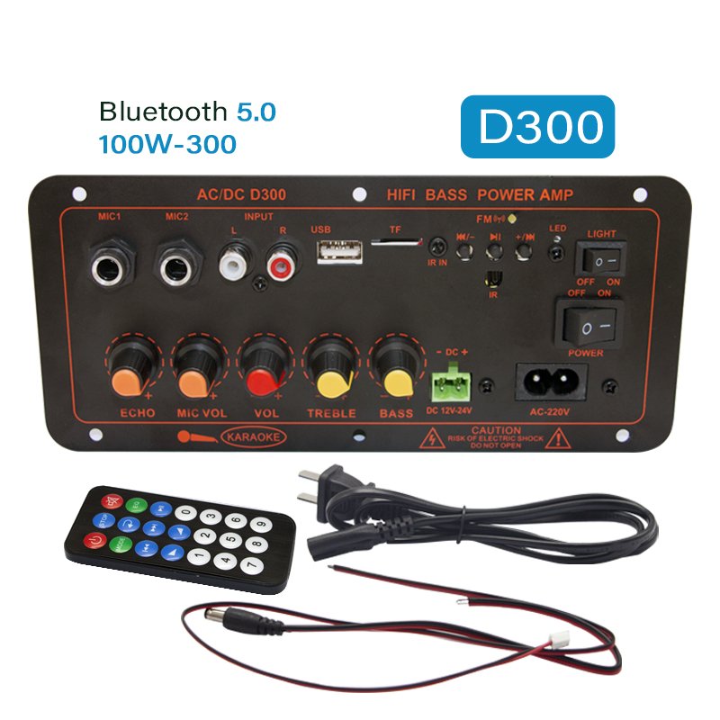 300W Blue Tooth Audio Amplifier Board D100 Subwoofer Dual Microphone AMP Module 12V 24V 220V Medie Player