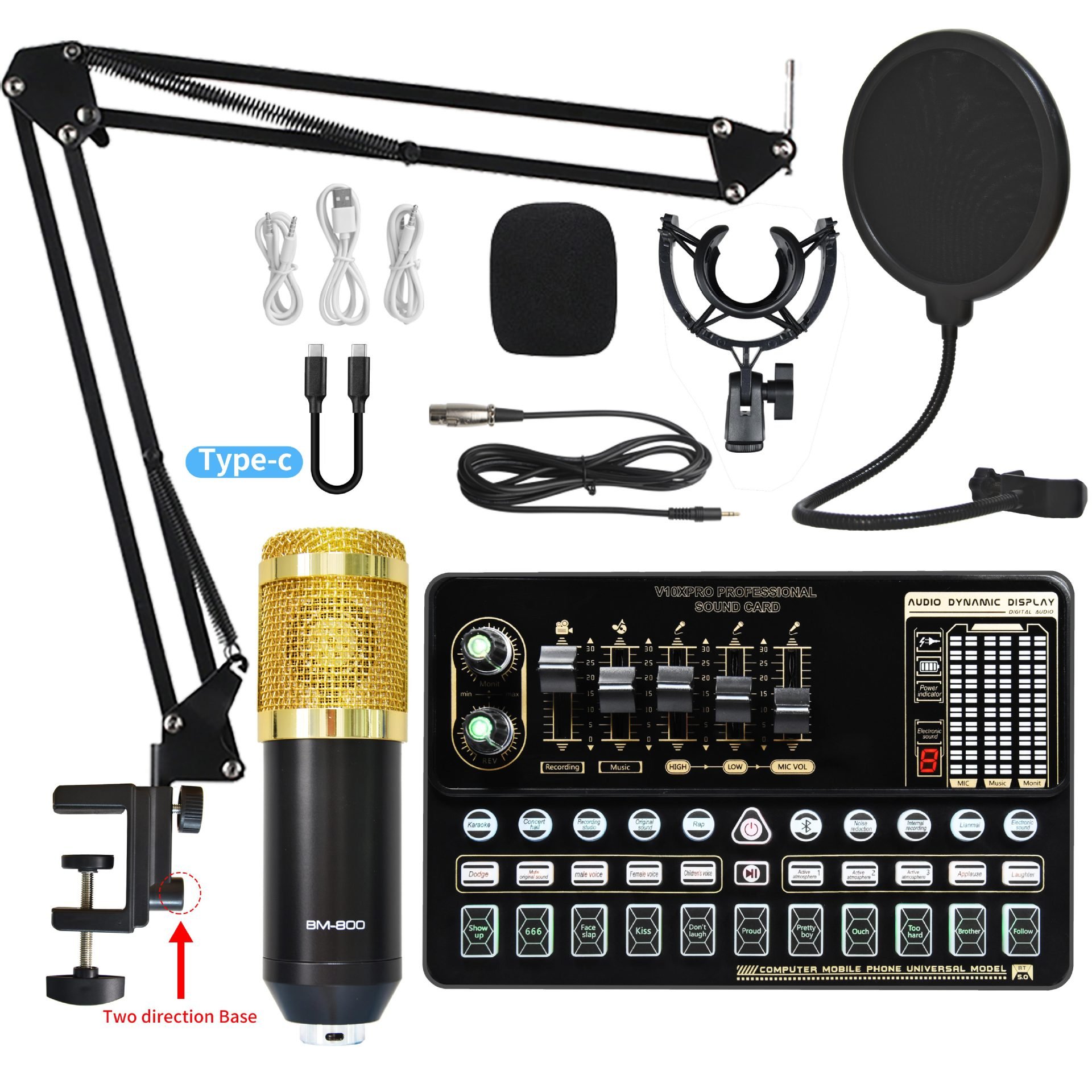 BM800 Microphone Computer Mobile Phone Sound Card Live Broadcast Equipment Recording Set/professional Mic Sound Card Kit 5V