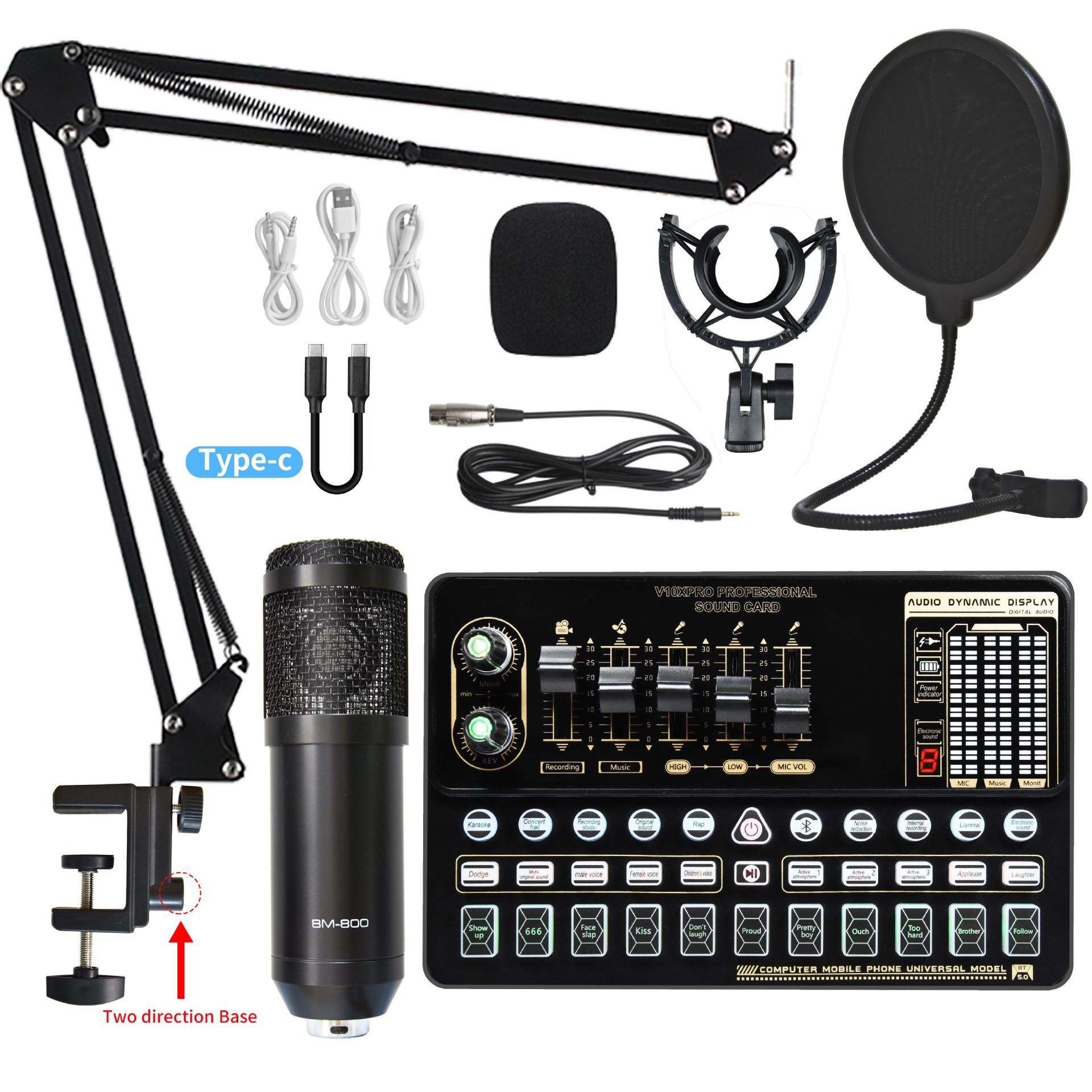 BM800 Microphone Computer Mobile Phone Sound Card Live Broadcast Equipment Recording Set/professional Mic Sound Card Kit 5V