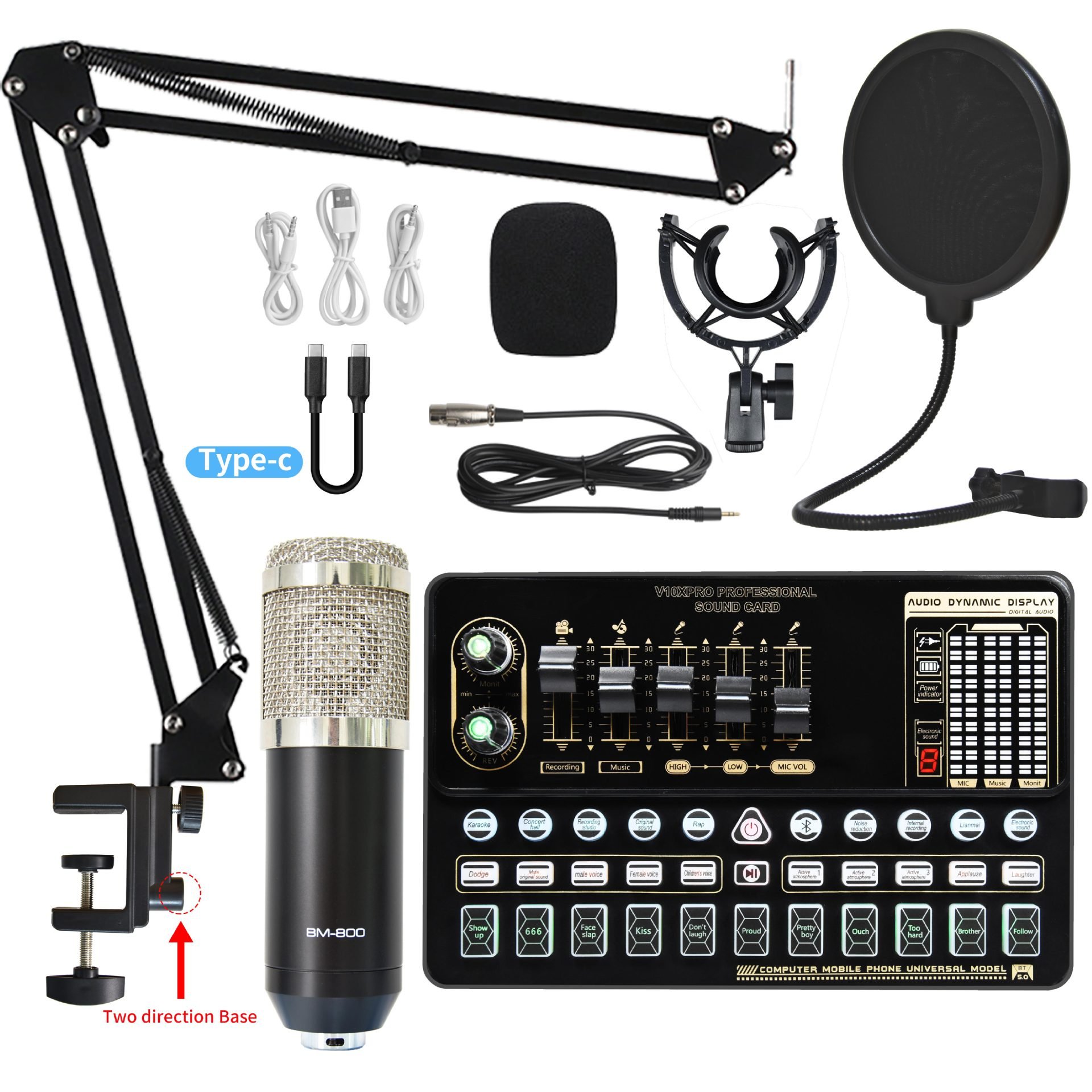 BM800 Microphone Computer Mobile Phone Sound Card Live Broadcast Equipment Recording Set/professional Mic Sound Card Kit 5V