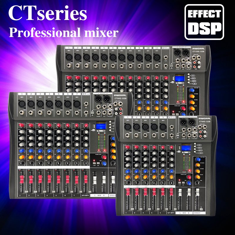 CT80S Professional 12 Channel Sound Audio Console Mixer DSP Effector Stage Controller Digital DJ Audio Mixer