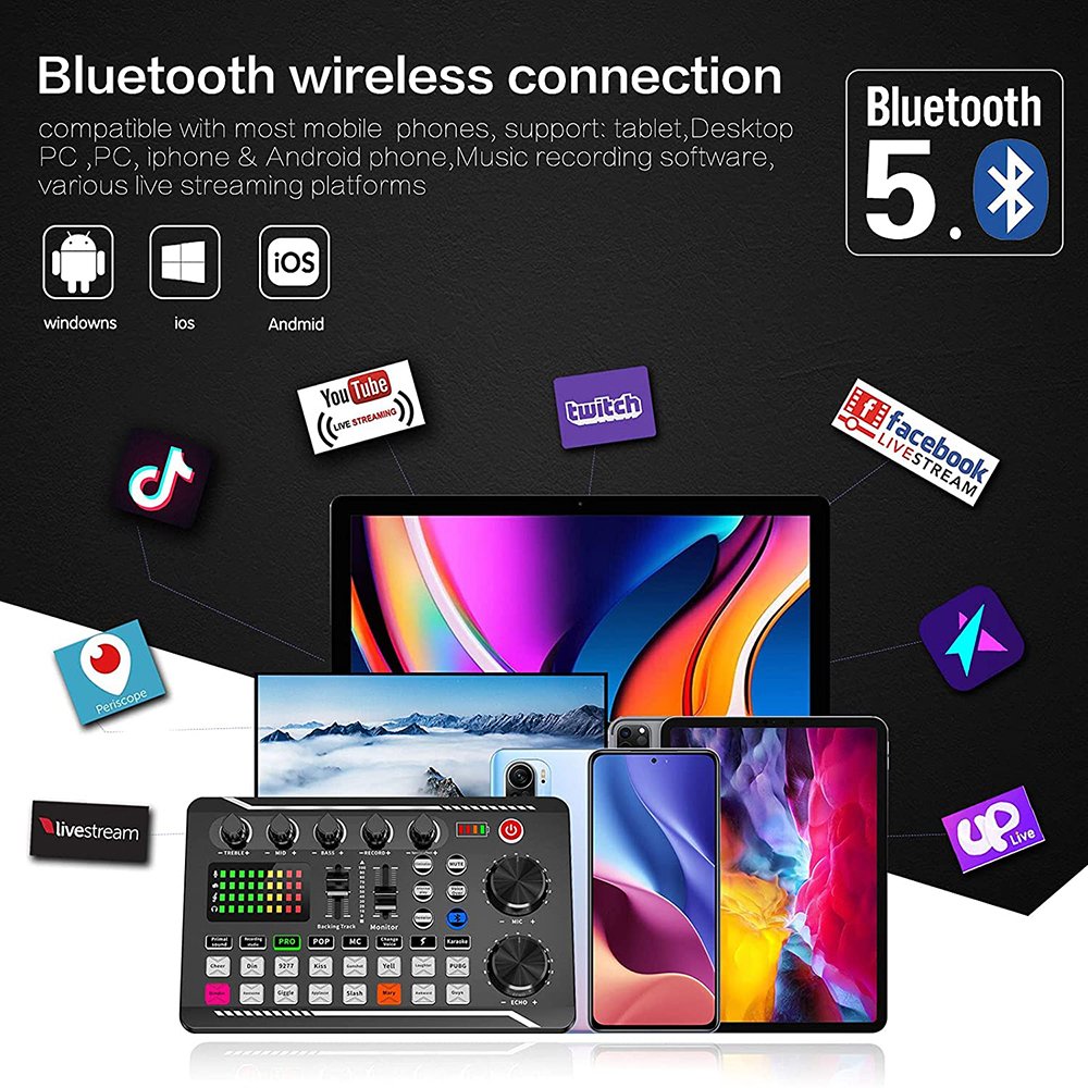 F998 Sound Card cantilever microphone set recording karaoke Live podcast equipment studio professional microphone for phone