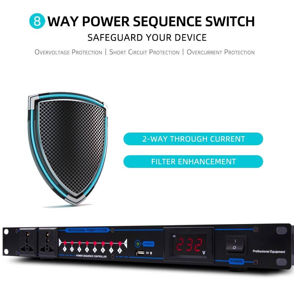 8 Channel Power Sequencer Controller Power Supply Sound Equipment Amp Line Array Speakers Stage Meeting Audio with LED Display