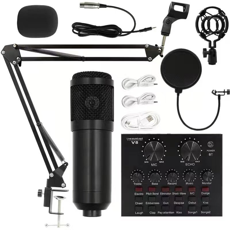 BM800 Condenser Microphone Kit with V8 Sound Card Set Live Streaming Mic Multi-function tarjeta de sonido Podcast Microfono