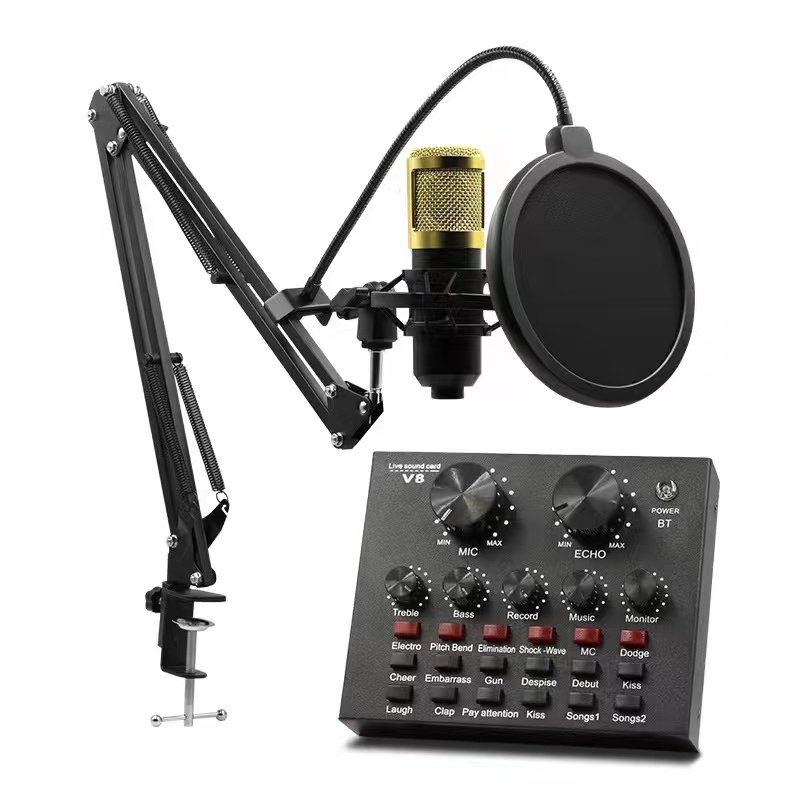 BM800 Condenser Microphone Kit with V8 Sound Card Set Live Streaming Mic Multi-function tarjeta de sonido Podcast Microfono