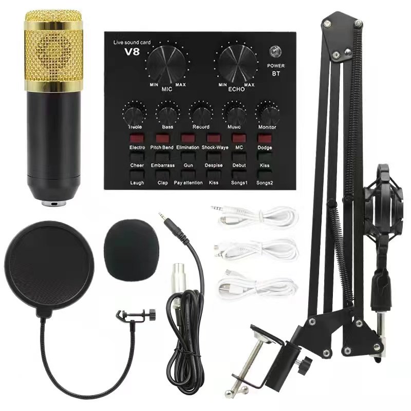 BM800 Condenser Microphone Kit with V8 Sound Card Set Live Streaming Mic Multi-function tarjeta de sonido Podcast Microfono