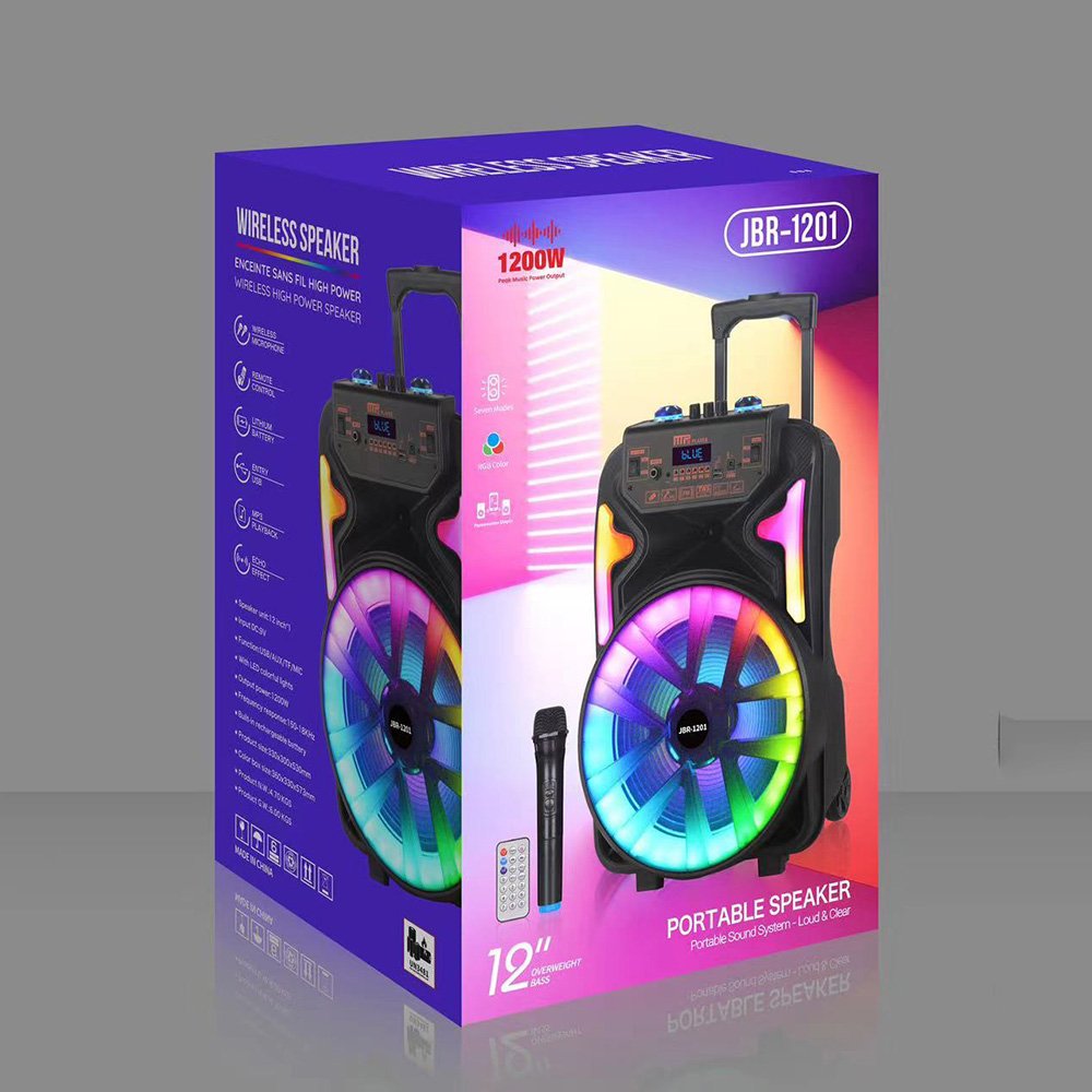 JBR-1201 Trolley 12 inch powerful supper bass Wireless Portable BT Speaker Stereo Karaoke Party DJ active hifi sound box Speaker