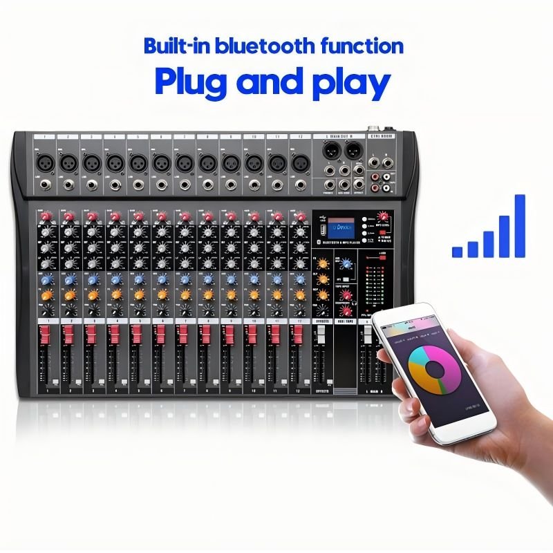 CT120 Professional 12 Channel Microphone Mixer with USB Bluetooth Sound System Mixing Console Mini Audio Sound Card & Mixer