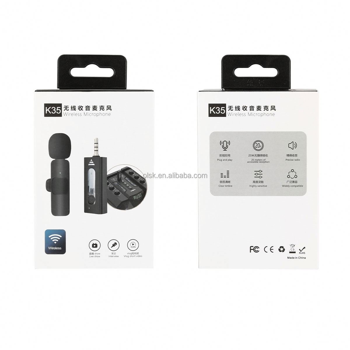 Clavax K35 Wireless Lavalier Lapel Microphone Clip Microphone with 3.5mm Jack for Mobile Phone Camera Vlogging Live Broadcast