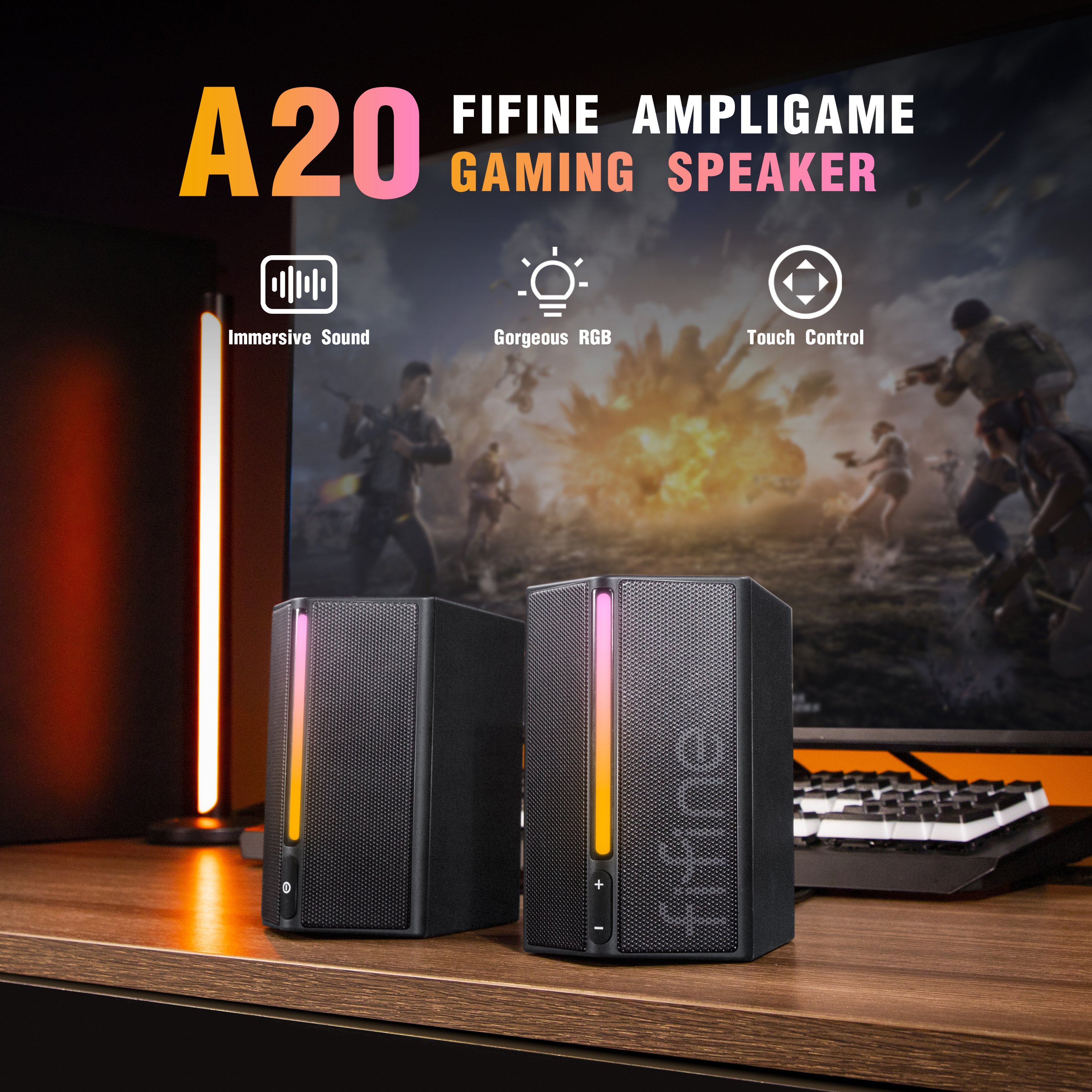 Fifine Ampligame A20 TV Gaming Speakers With Volume Control Wire Party DJ Speaker 2.0 Channel 4W 3.5mm Speakers