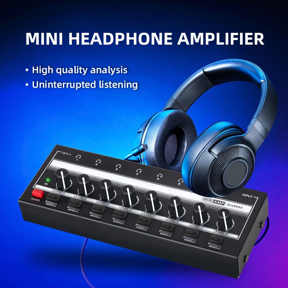 HA800S MICROAMP, 8-channel headphone amplifier, each channel with independent sound switch volume adjustment