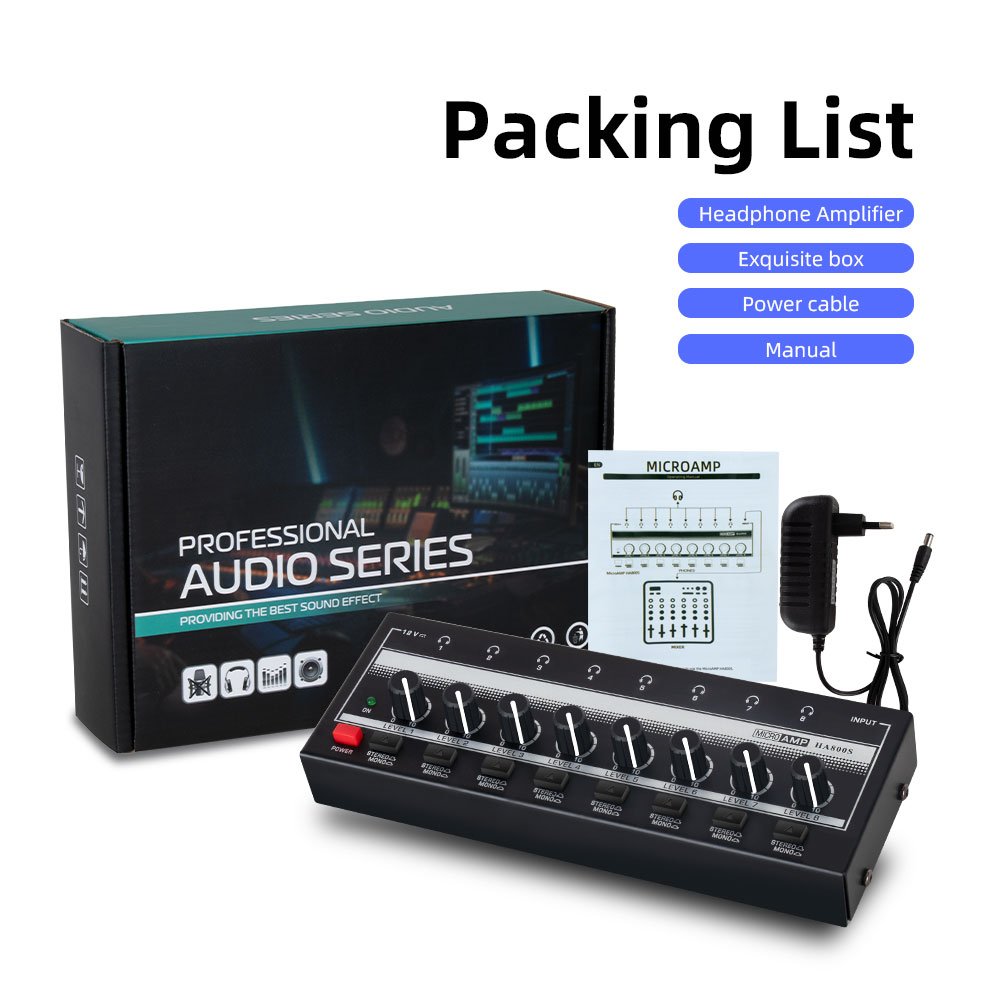 HA800S MICROAMP, 8-channel headphone amplifier, each channel with independent sound switch volume adjustment