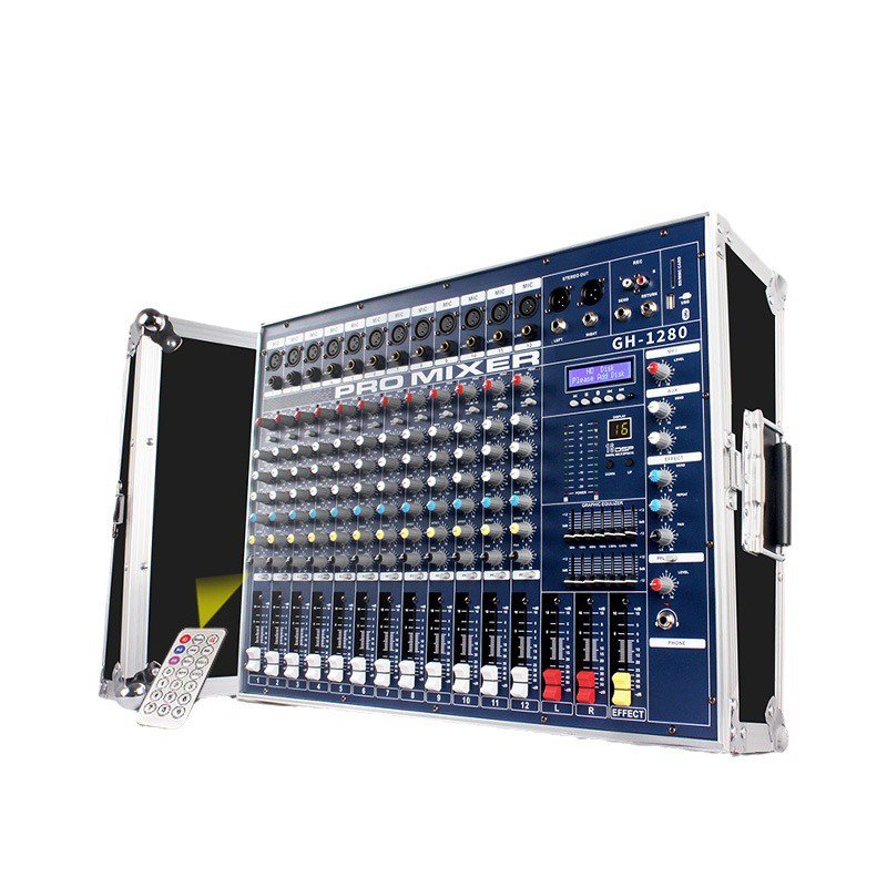 MIC-GH1280 12 Channel 2800W*2 Powered Professional Mixing Console Audio Device Suitable 99DSP+USB For cenes Stage DJ airline box