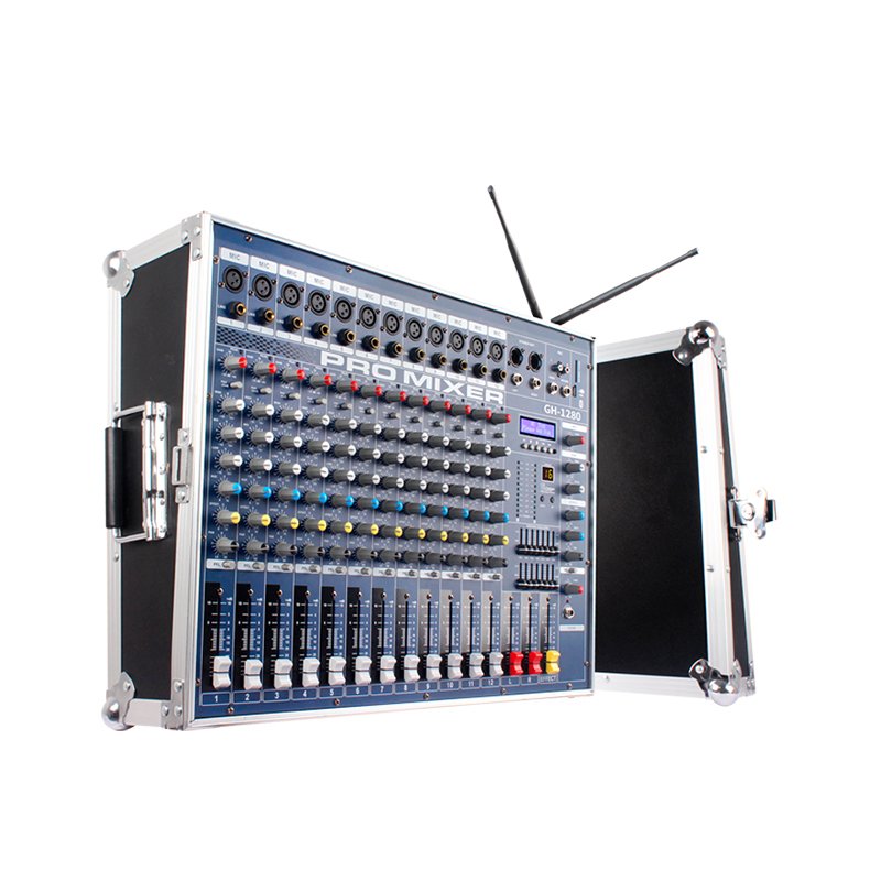 MIC-GH1280 12 Channel 2800W*2 Powered Professional Mixing Console Audio Device Suitable 99DSP+USB For cenes Stage DJ airline box