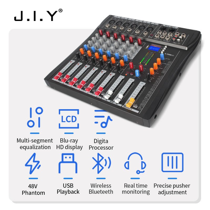 CT6 6 Channel Blueteeth Mixer Audio Effect Sound Mixing Console Equipment USB 48V DJ Mixing Studio Equipment