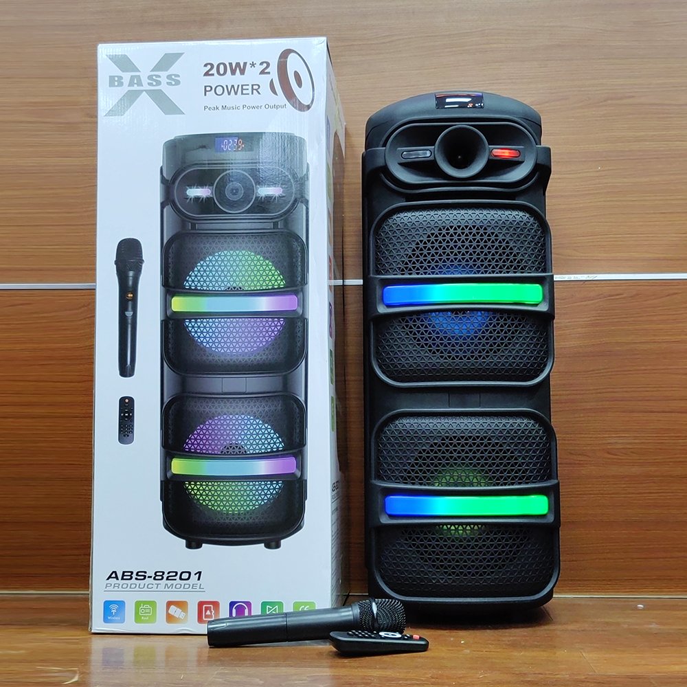ABS8201 Double 8 inch Outdoor Wireless Blue-tooth Party Karaoke Speaker with Wireless Mic Portable RGB Light Bass Woofer speaker
