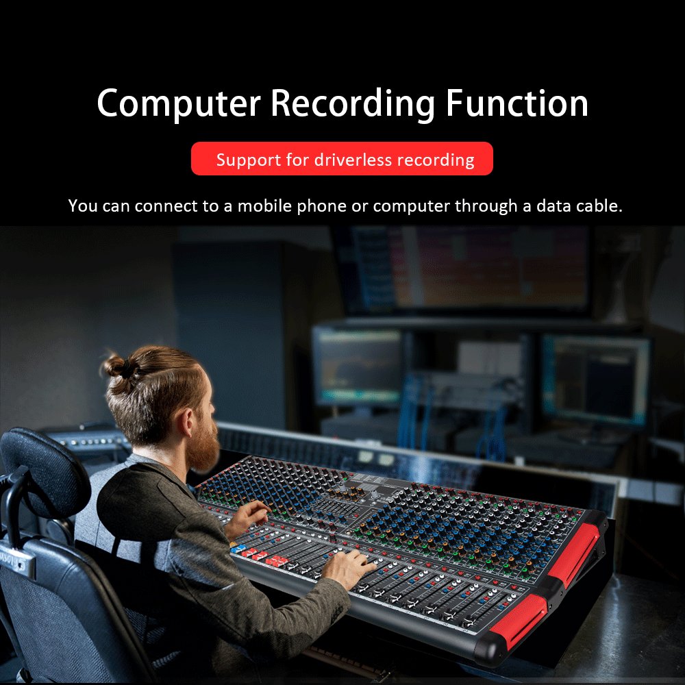 Professional Stage DJ Mixing Console 24DSP Effect Bluetooth Reverb Monitor Recording Sound Card 24 Channel USB Audio Mixer