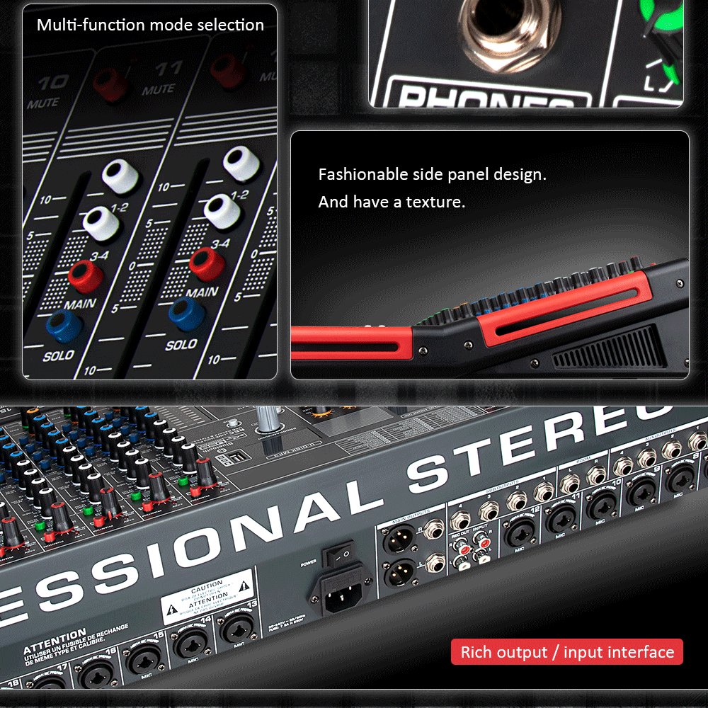 Professional Stage DJ Mixing Console 24DSP Effect Bluetooth Reverb Monitor Recording Sound Card 24 Channel USB Audio Mixer