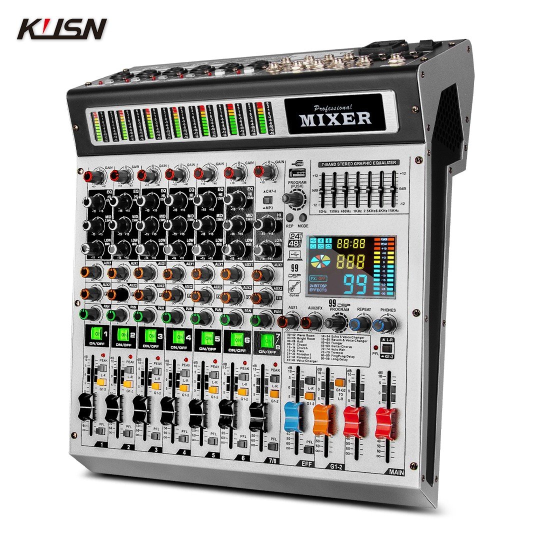 8 Channel 99 DSP Digital Mixer Professional Audio Mixing Console Mini Sound Mixer Soundcraft Console with Bluetooth MP3 USB