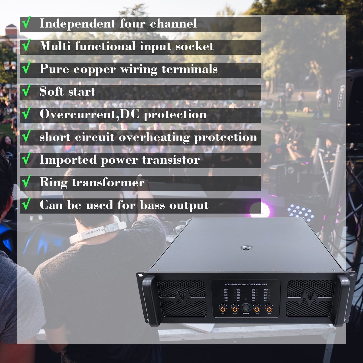 Factory Customization 1500watt Per Channels 4ch High Power Amplifier For Stage Performance