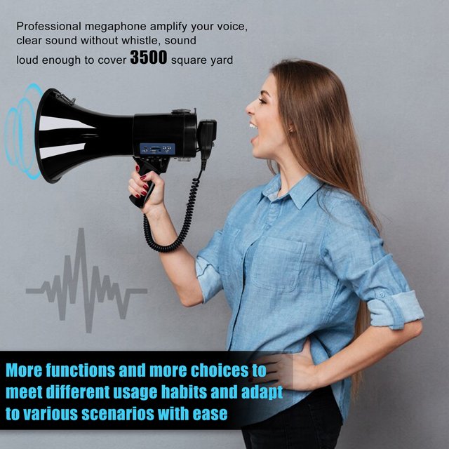 50 Watts hand held megaphone speaker bull horn detachable microphone talk and siren alarm with record USB/SD card socket