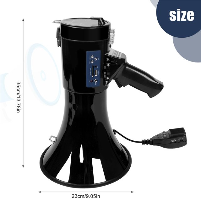 50 Watts hand held megaphone speaker bull horn detachable microphone talk and siren alarm with record USB/SD card socket