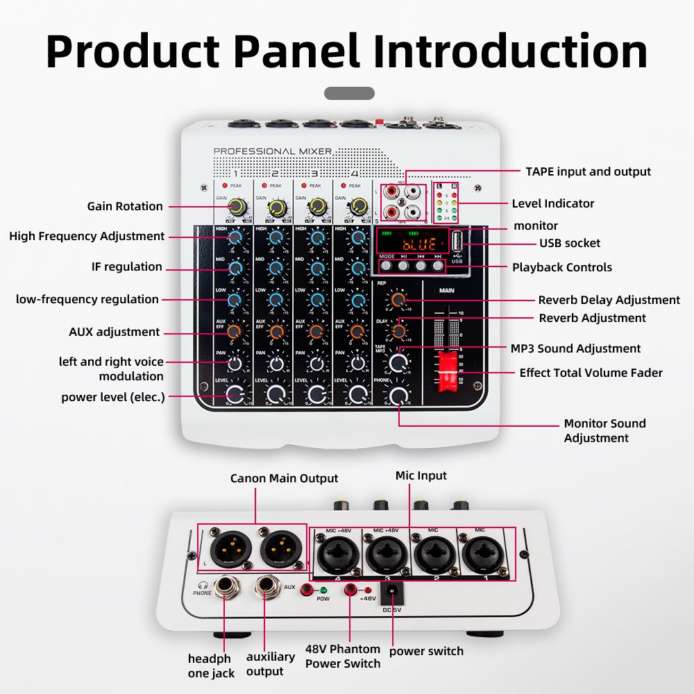 MIX400 6 Channel DJ Controller Sound Mixer USB Recording Computer Delay Repaeat Effect Audio Sound Card & Mixer