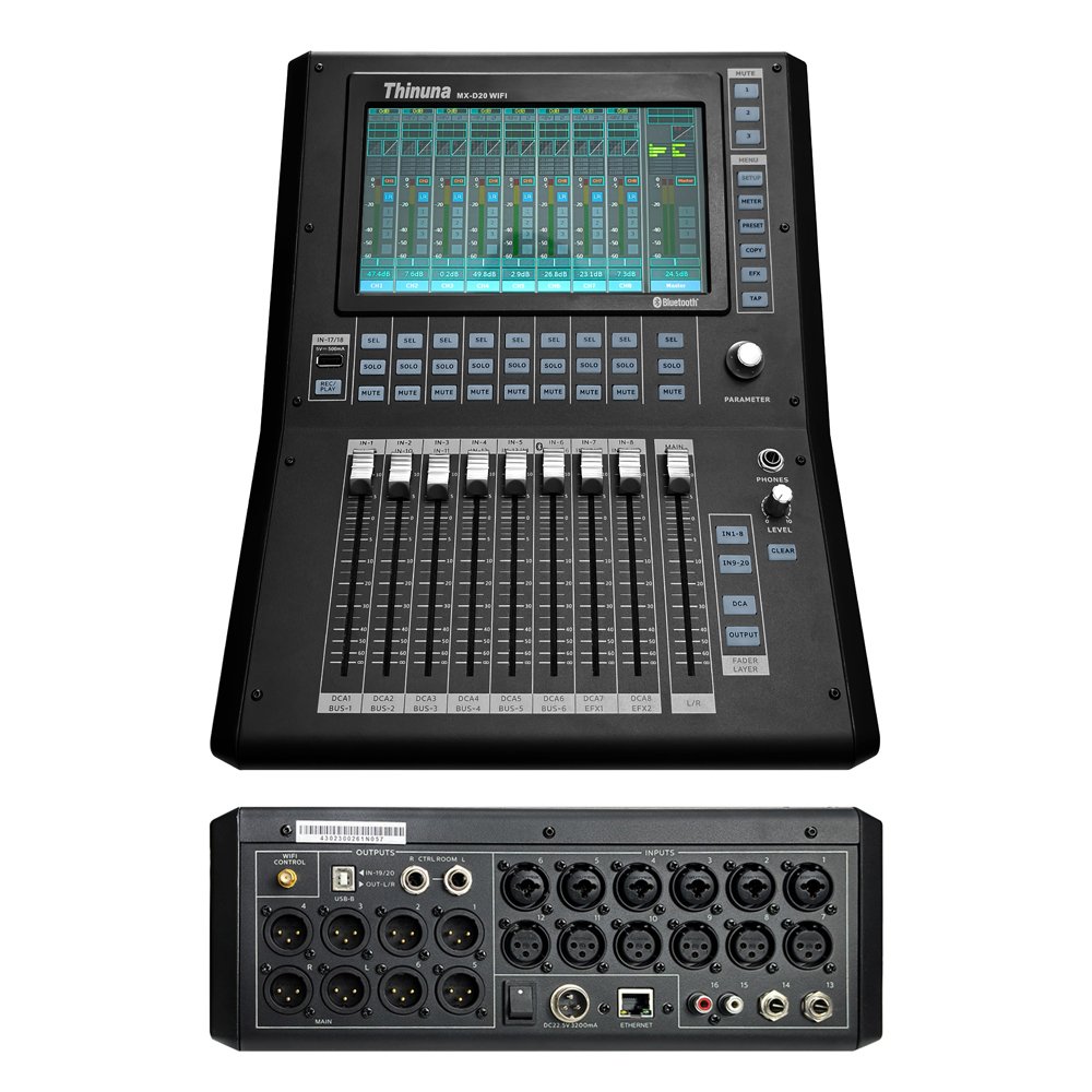 Thinuna MX-D20-WIFI 9" Touch Screen 20 Channel Professional Audio Video Lighting USB Recorder WiFi Control Digital Mixer