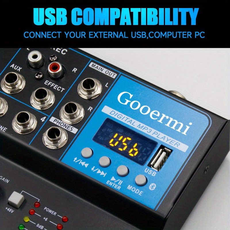 Gooermi F4 High Quality 4 Channel Live Studio Stereo Audio blue tooth Mixer Live Mixer For Live Streaming,Recording Equipment