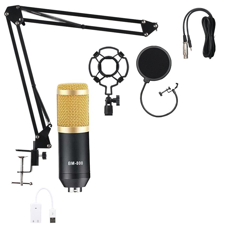 BM800 professional recording wired microphone set with sound card live podcast condenser microphone studio equipment