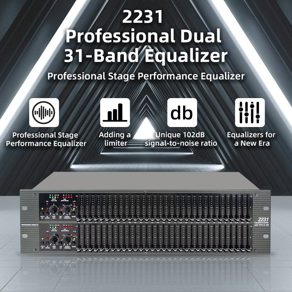 2231 Dual Channel 31 Band DJ Equipment Graphic Equalizer 2231 Audio Equalizer for Karaoke Show Sound Equipment Amplifier Speaker