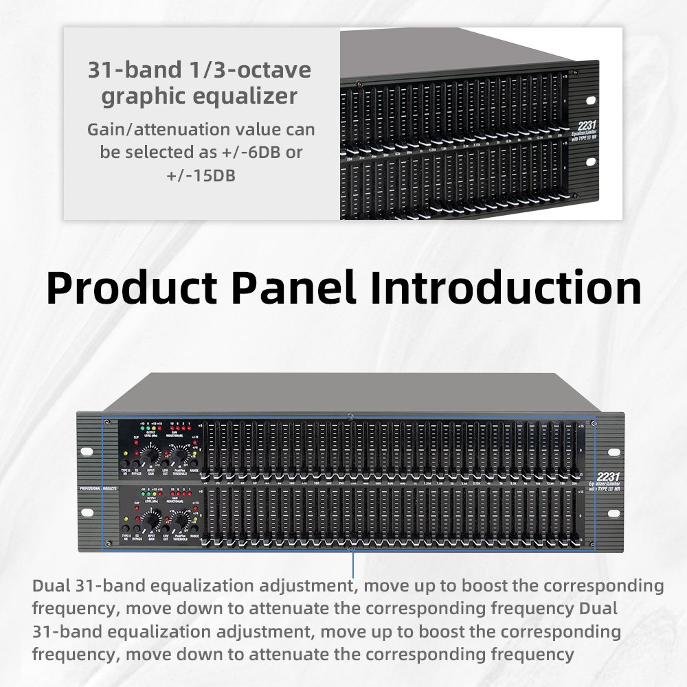 2231 Dual Channel 31 Band DJ Equipment Graphic Equalizer 2231 Audio Equalizer for Karaoke Show Sound Equipment Amplifier Speaker