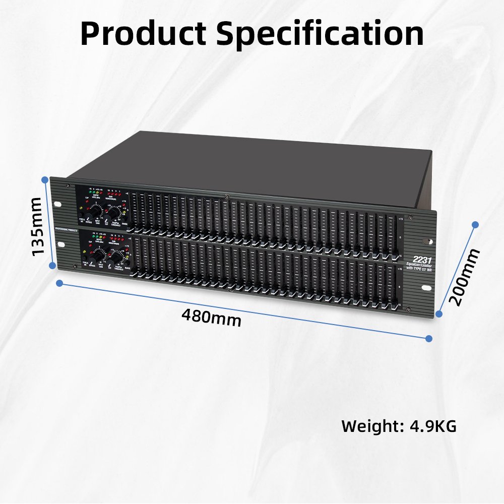 2231 Dual Channel 31 Band DJ Equipment Graphic Equalizer 2231 Audio Equalizer for Karaoke Show Sound Equipment Amplifier Speaker