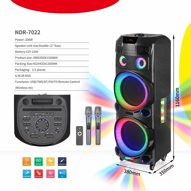 High sound quality 12 inch super bass Karaoke Speakers with wireless mic trolley Active big power portable Speakers