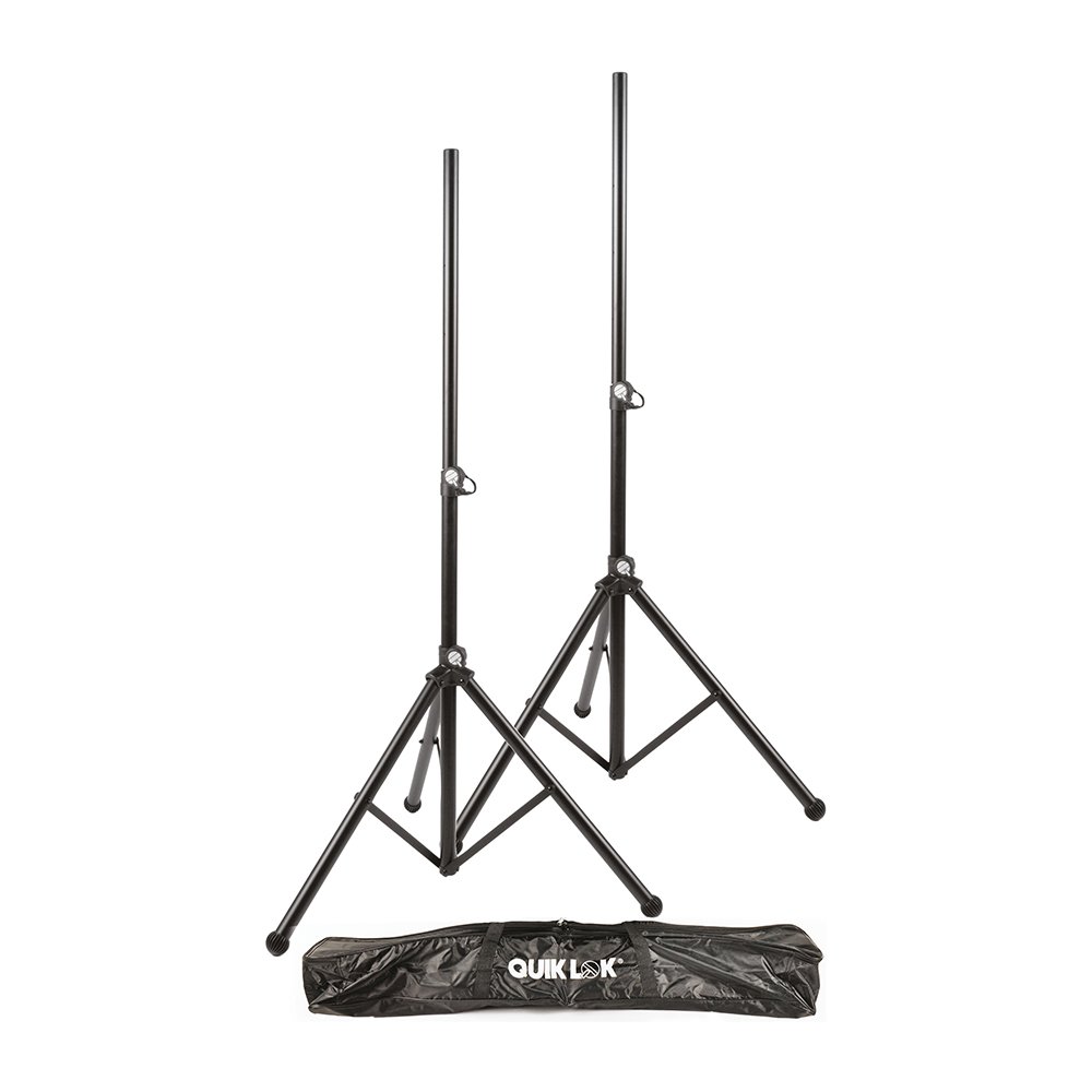 QUIK LOK - S/171PAK-BB, Speaker Stands Pair, Steel Tripod, Transport Bag, Ring Locking System, Adjustable Height, Black