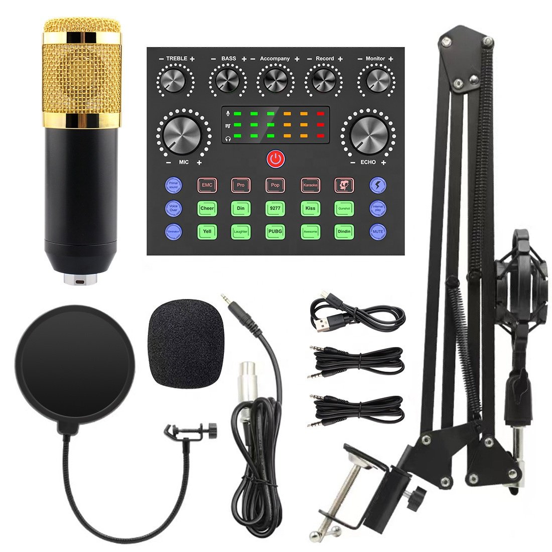 BM800 Portable Microphone Set with V8S Sound Card Professional Live Broadcast and Recording Equipment for Mobile Phones 5V Wired