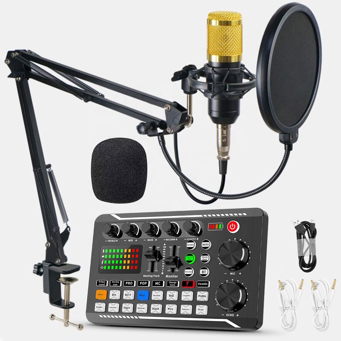 BM800 Portable Microphone Set with V8S Sound Card Professional Live Broadcast and Recording Equipment for Mobile Phones 5V Wired