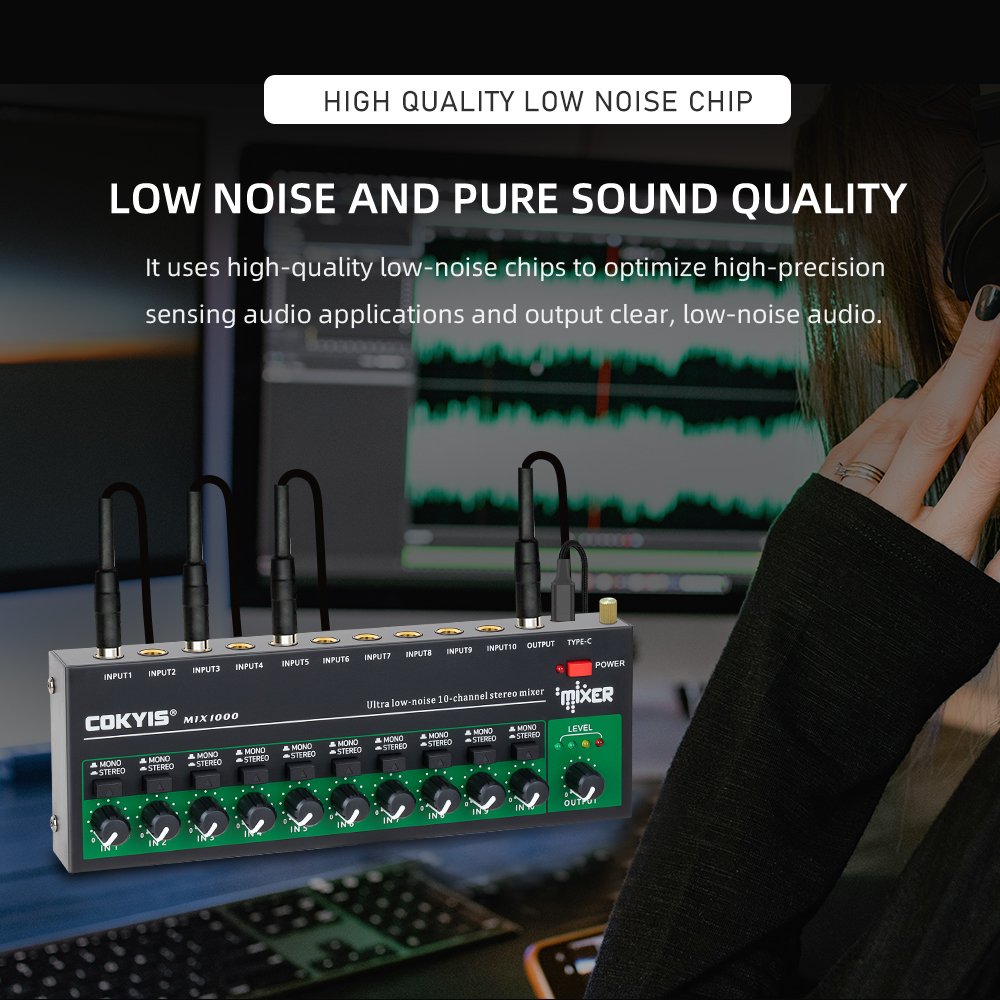 MIX1000 10 channel stereo mixer studio audio sound card mixer live recording mini mixer audio professional