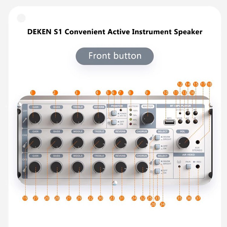DEKEN S1 120W Portable Rechargeable Bluetooth Karaoke Speaker Professional Musical Instrument Audio Guitar Amplifier PA Speaker