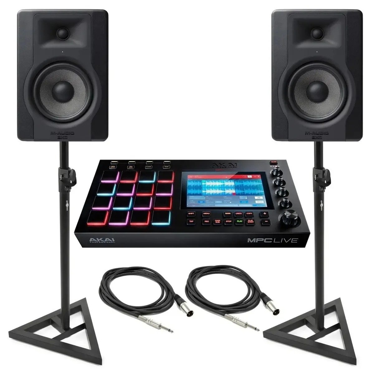 Akai MPC Live With M-Audio BX5 Studio Monitors and Stands