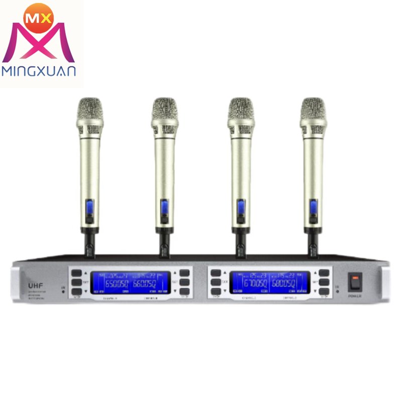 3 collocation 4 Channel UHF Wireless Microphone Headset Lavalier with Display Monitor