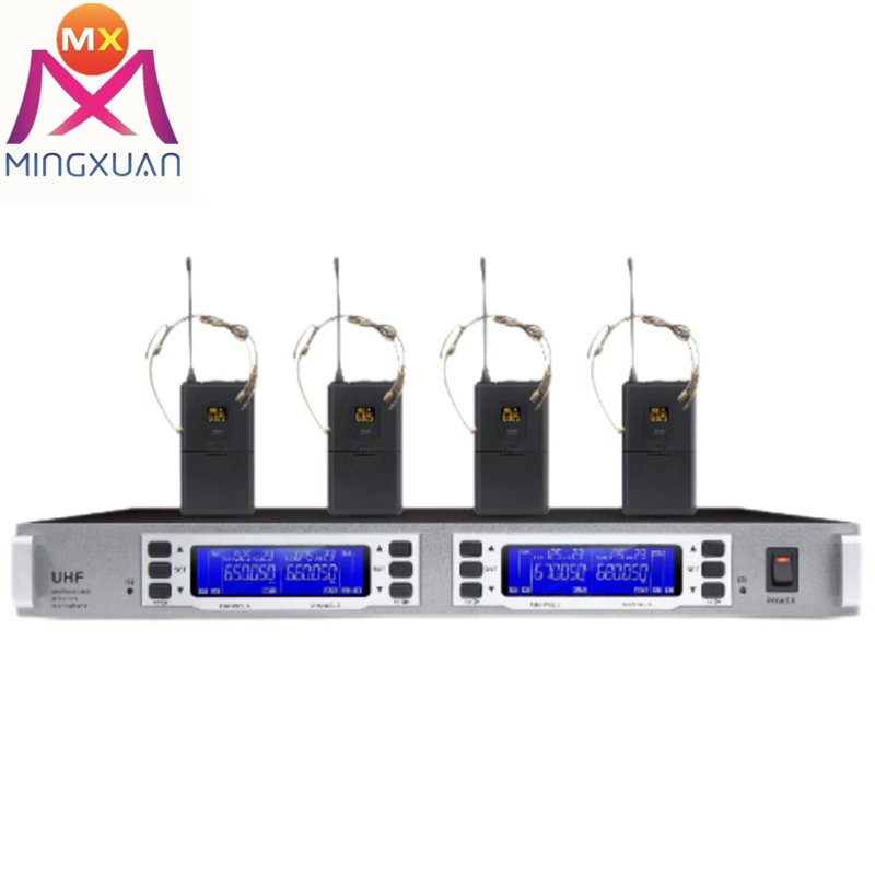 3 collocation 4 Channel UHF Wireless Microphone Headset Lavalier with Display Monitor
