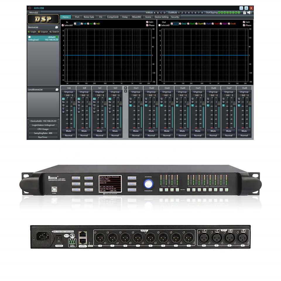 Nuoxun LM848RTS high end audio processors 4 in 8 out DSP speaker sound system professional digital smart mixer audio processor