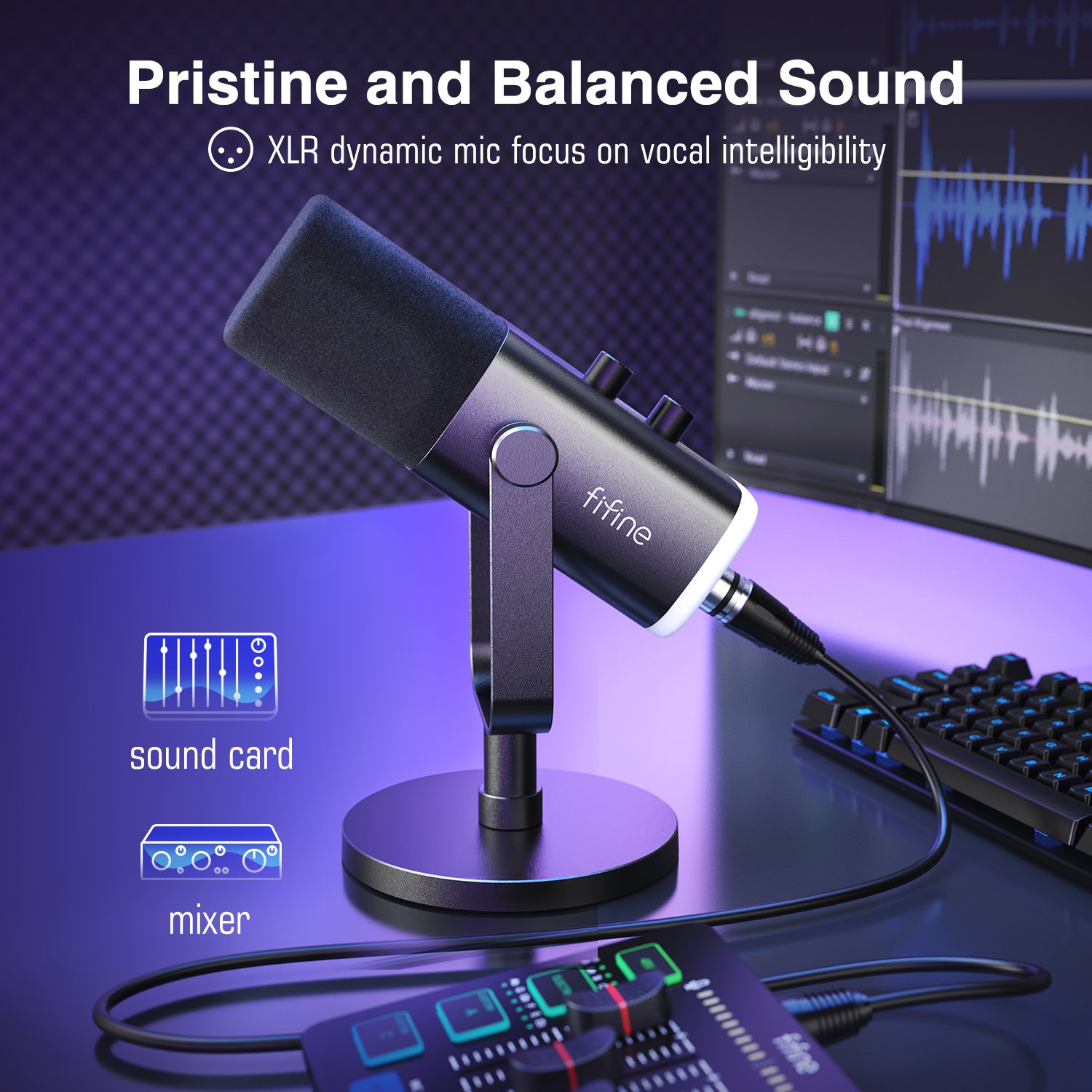 Fifine Podcast Equipment Sound Card 3.5mm Headphone Monitor Speaker Audio Mixer Soundcard Audio Interface Recording Microphone