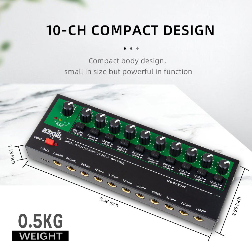Professional Recording Studio Audio Console Mixer 10 Channel Sound Mixer with Stereo Mono Switching USB Mini Sound Card Mixer
