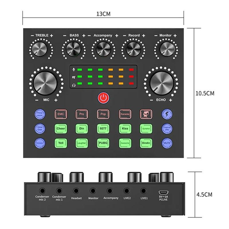 V8S Live Sound Card Podcast Equipment Set BM-800 Microphone Kit Studio Equipment for Live Broadcast/Recording/Studio/Live Stream