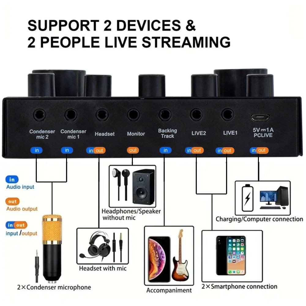 V8S Live Sound Card Podcast Equipment Set BM-800 Microphone Kit Studio Equipment for Live Broadcast/Recording/Studio/Live Stream