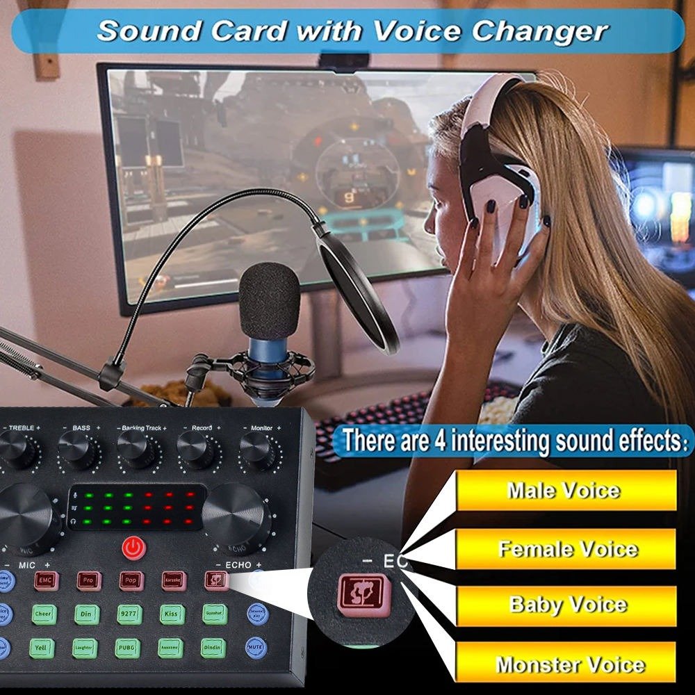 V8S Live Sound Card Podcast Equipment Set BM-800 Microphone Kit Studio Equipment for Live Broadcast/Recording/Studio/Live Stream