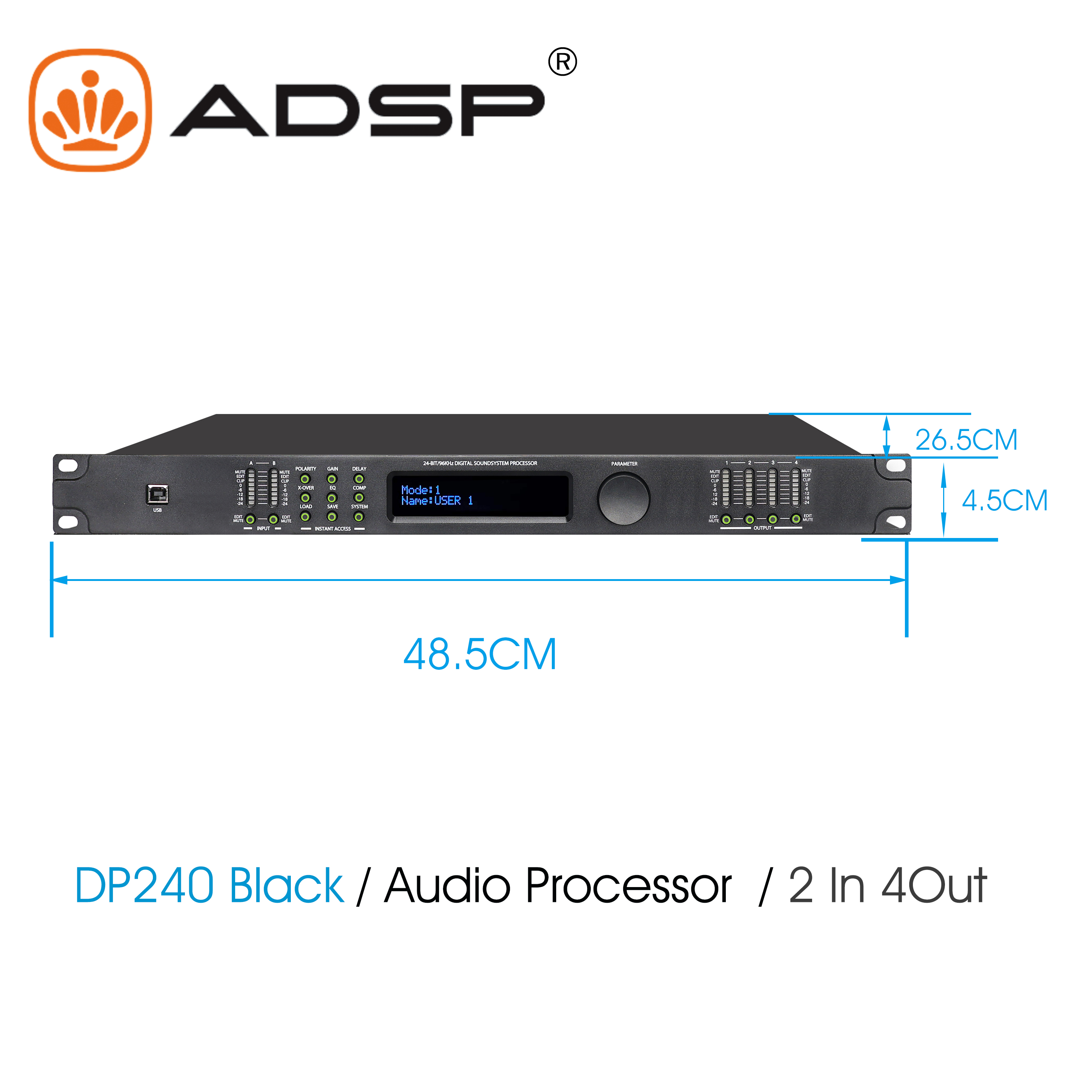 Professional sound system stage audio equipment 2 in 4 output digital signal processor karaoke digital processor audio effect