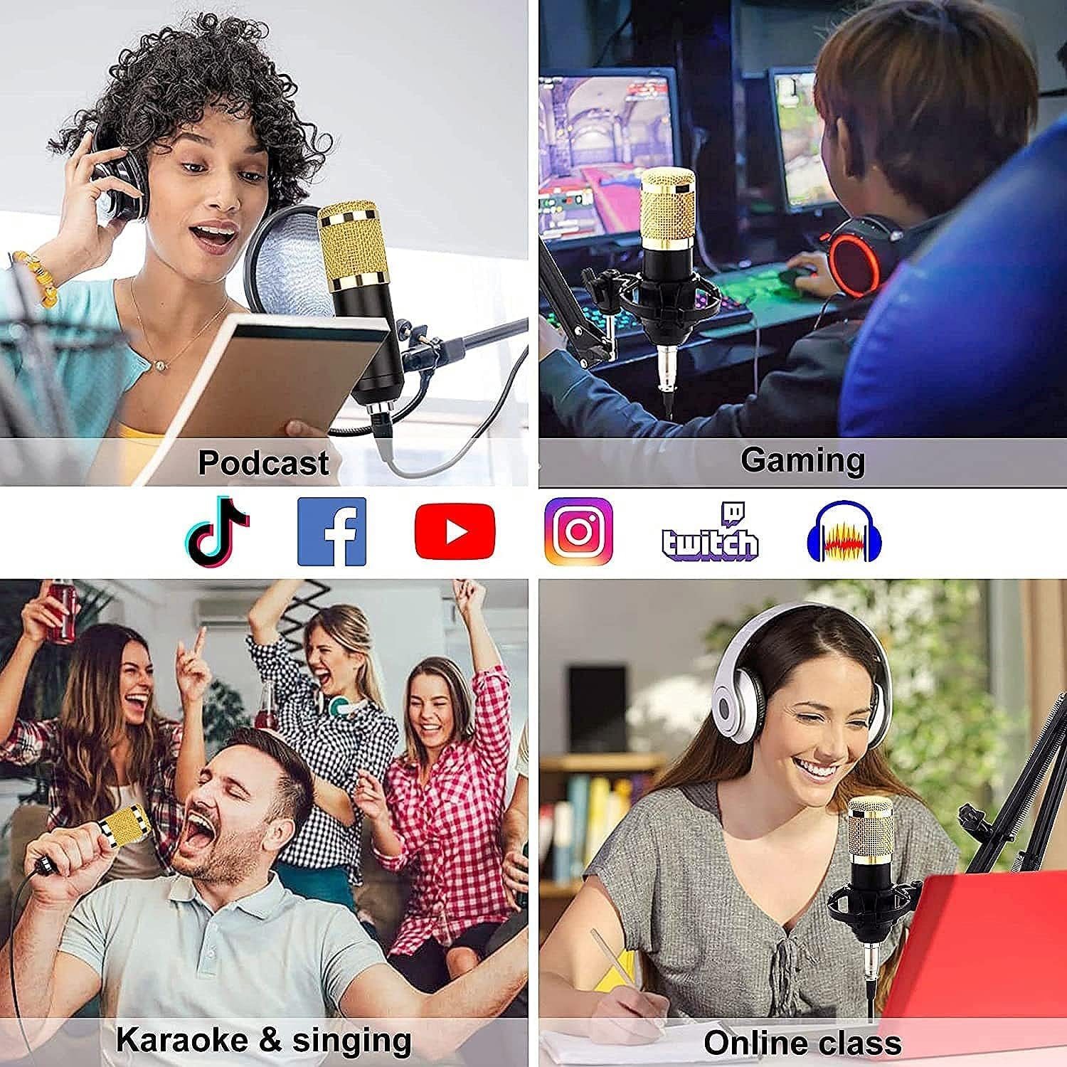 Gooermi BM800 High Quality Condenser Mic with Live Sound Card Kit Podcast Equipment XLR Mic for Podcasting, Streaming